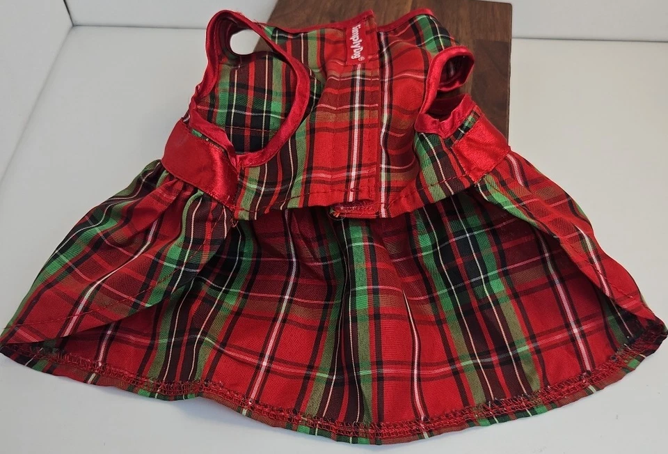 Small Dog Christmas Dress Medium 12” Chest Holiday Photo  Red Plaid Bow - Image 4 of 4