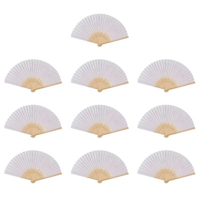 10Pcs Folding Paper Fan with Bamboo Rib White Plain Hand Fan for Painting Craft
