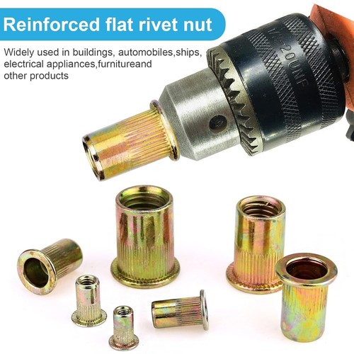 Nietmuttern 100 Stück 1/4"-20 Nietmutter, Kohlenstoff, Stahl Flachkopf Nietmutter, Gewinde - Bild 8 von 9