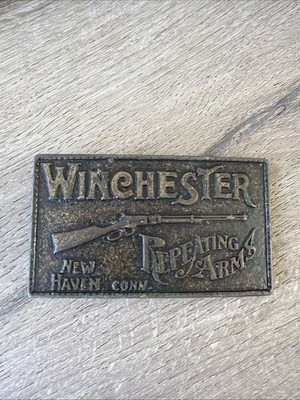 Vintage Winchester Repeating Arms Rifle Belt Buckle Solid Brass New Haven Conn.