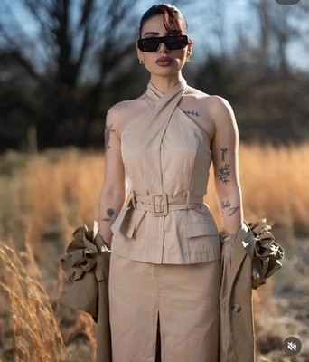 ZARA NWT WOMAN SS25 CROSSOVER BELTED MIDI DRESS TAUPE BROWN 2604