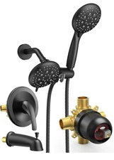 Matte Black 35-Function Shower 2 in 1 Head & Tub Spout Set w/Adjustable Diverter