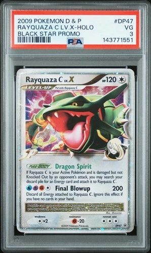 2009 POKEMON DIAMOND & PEARL BLACK STAR PROMO #DP47 RAYQUAZA C LV.X-HOLO PSA 3