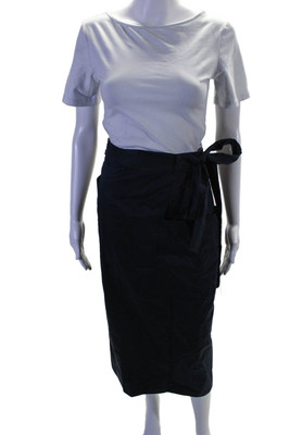 Tibi Womens Cotton Pocketed Long Tie Detail Wrap Maxi Skirt Blue Size 0