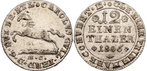 i-650409 German States Brunswick-Wolfenbuttel 1⁄12 Thaler 1806 MC. NGC AU 58.