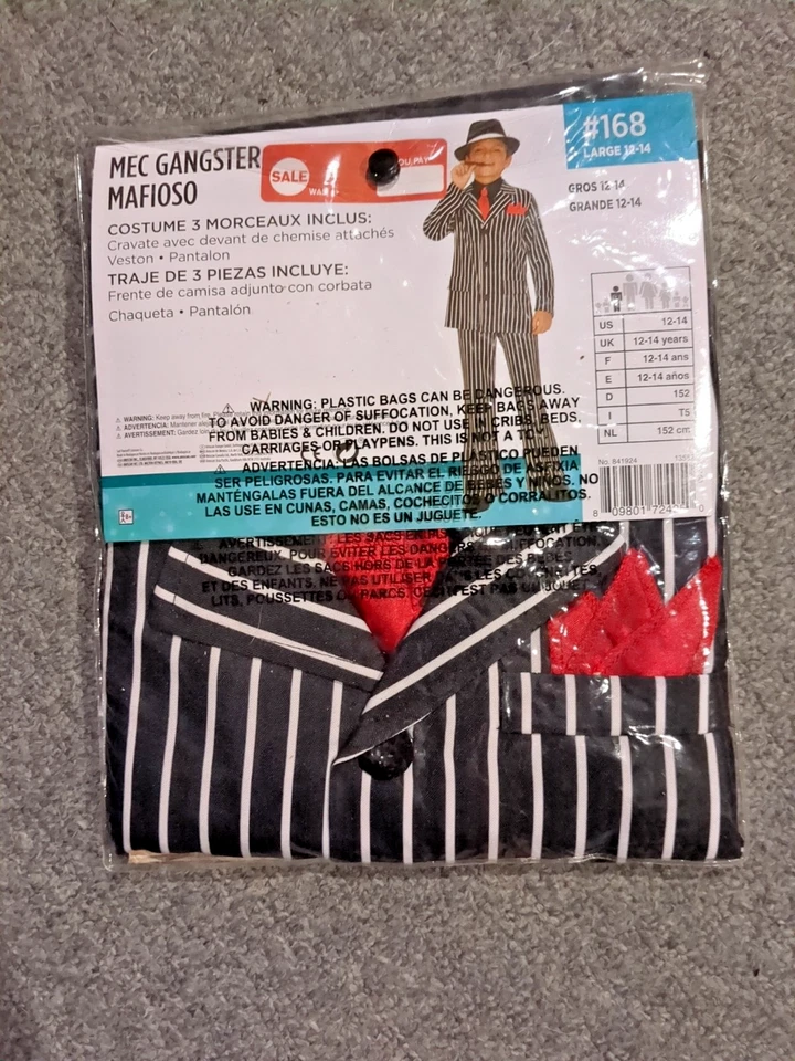 Traje pantalón a rayas gángster chico talla grande 12-14 disfraz de Halloween Foto 2 de 2