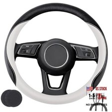 Car Steering Wheel Cover, Non-Slip Leather Protector Fit For Universal White