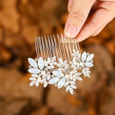 Camsis Rhinestone Hair Comb Silver Crystal Hair Piece Wedding Hair Accessories