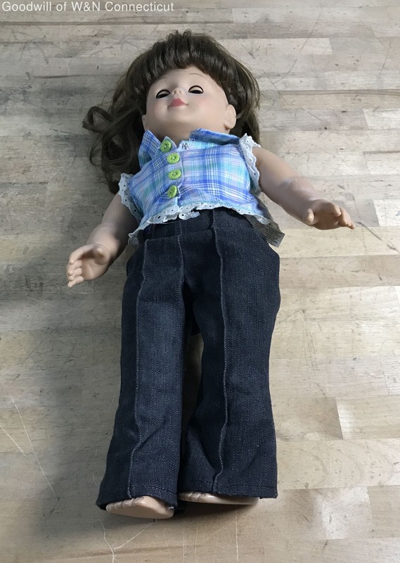 Gotz Dolls HK 18 Inch Vinyl Doll Model 420-16 Brown Hair Plaid Top Denim Pants
