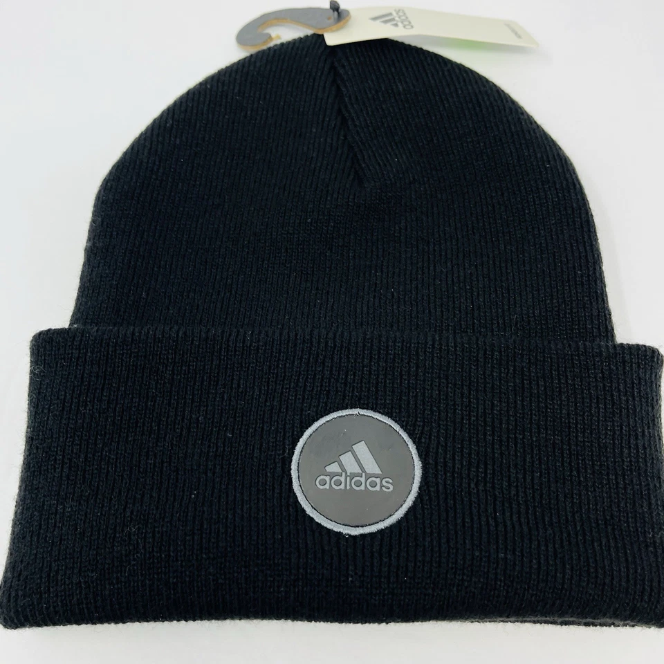 Adidas Mujer Puños Anchos 2 Pliegues Gorro Invierno Sombrero Gorra Tobogán Negro con Gris Foto 2 de 4