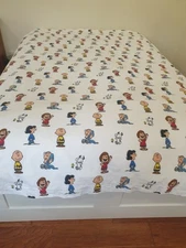 PEANUTS SNOOPY & FRIENDS 100%  Cotton Bed QUEEN Sheet 90" X 86" Made In Portugal