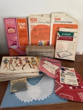Lot Of Vintage Sewing Items Supplies Buttonholer Patterns Tracing Paper Patches