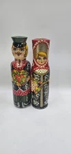2 Vtg Matryoshka Russian Hand Painted Wooden Nesting Doll Bottle Holders 13" 
