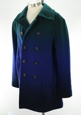 MISSONI Mens Green Navy Ombre Double Breasted Heavy Wool Knit Coat 52 42 NWT