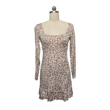 Free People Floral Open Back Long Sleeve Mini Dress Square Neck Ladder Lace 4