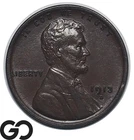 1913-D Lincoln Cent Wheat Penny, Semi-Key Date, AUDenver Mint