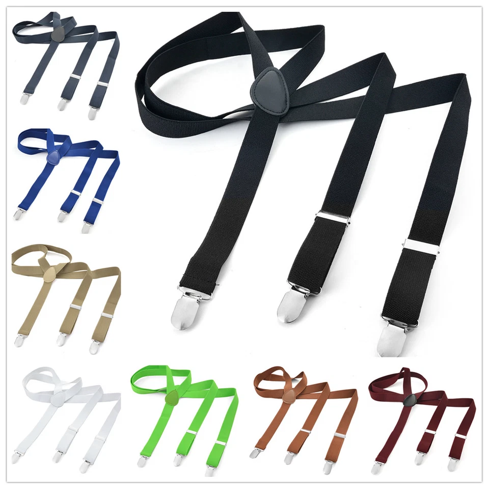 Long Hosenträger Herren Damen Hosenträger Y Form Style 3er Clips Unifarbe