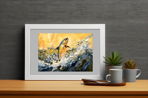 Leaping Fish 5"x7" Print on Matte Paper | Vibrant Water Splash Art - Picture 6 of 17