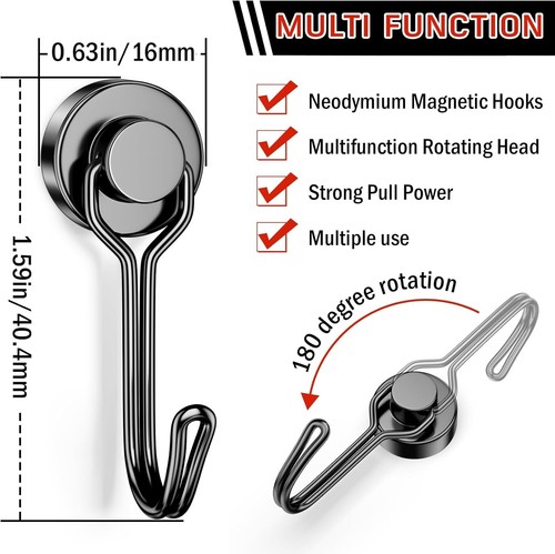 30 Pfund Magnethaken Schwerlast Magnet Drehhaken Cruise Schwarz Stark 10er Pack - Bild 2 von 7