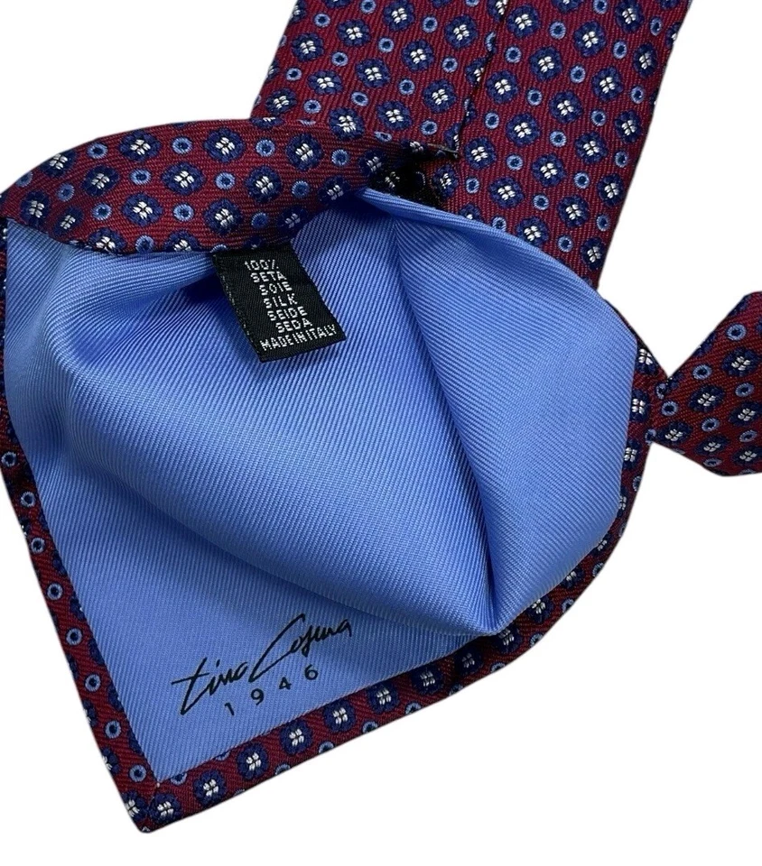 Corbata TINO COSMA Borgoña/Azul Geométrica Seda LUJO ITALIA Foto 3 de 4