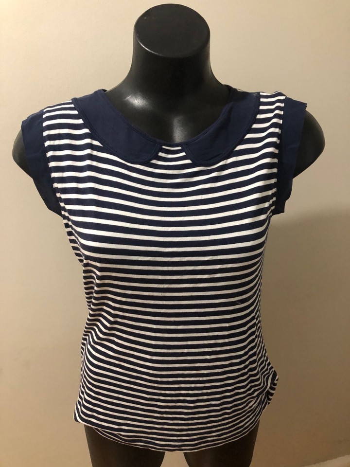 MARCS Blue & White Striped Top T Shirt Tee Sz S