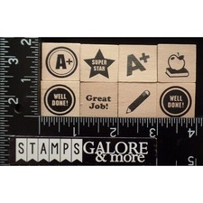 Rubber Stamps SET 8 KIDS  TEACHER A WELL DONE STAR APPLE BOOK PENCIL 667