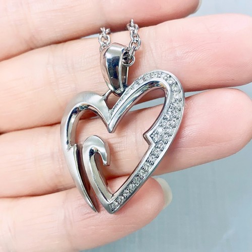 Love Catch Open Heart Necklace with Fish Hook and Sparkling Crystals Gift - Picture 4 of 6