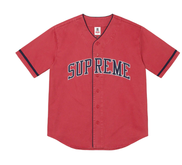 Supreme Timberland Baseball Jersey Red 2XL XXL MLB Spellout Logo 