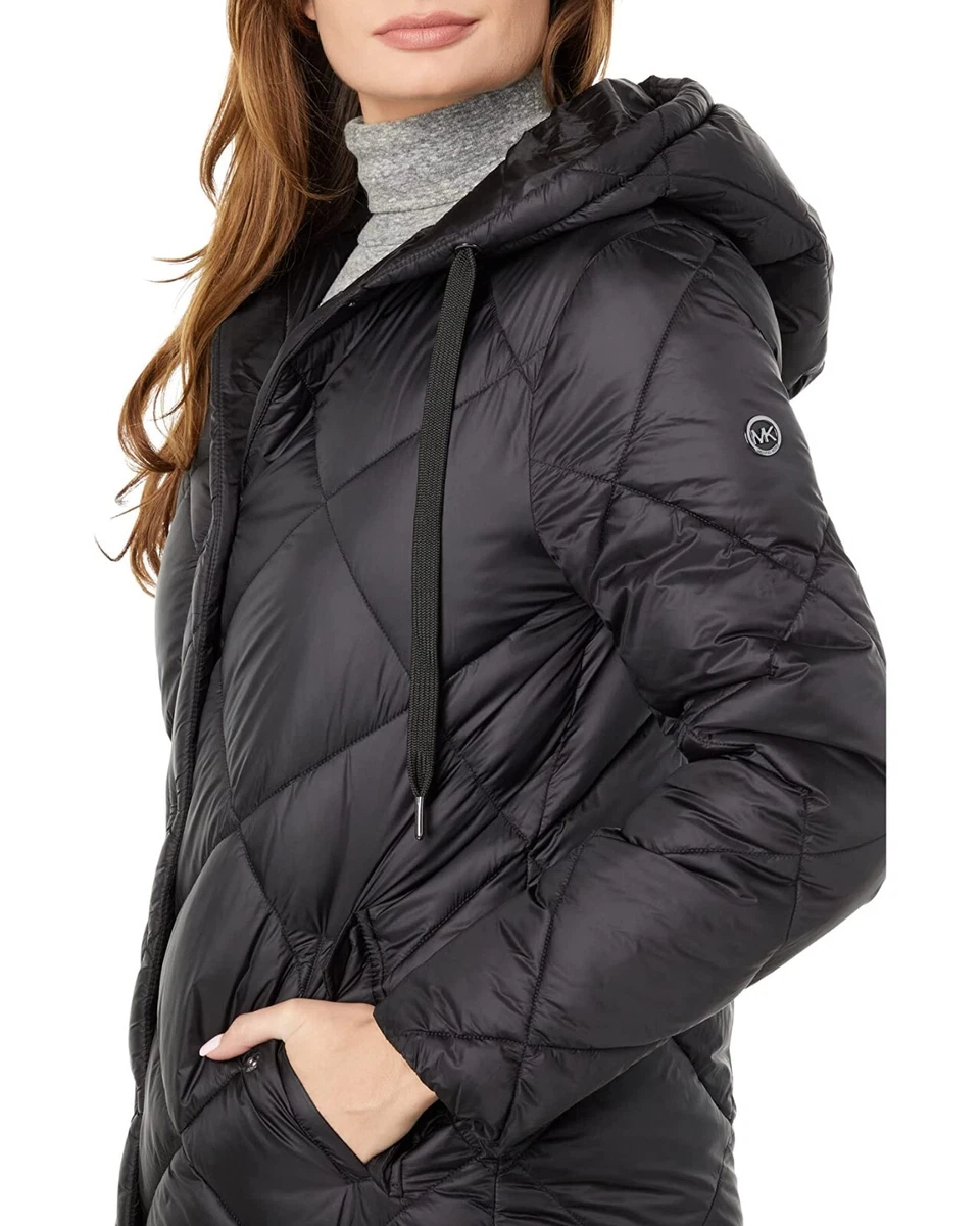 MICHAEL KORS Women's Diamond Quilted Hooded Puffer Jacket S Black