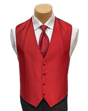 Men's Red Tuxedo Vest  Long Tie Fullback Christmas Wedding Groom Prom Large L