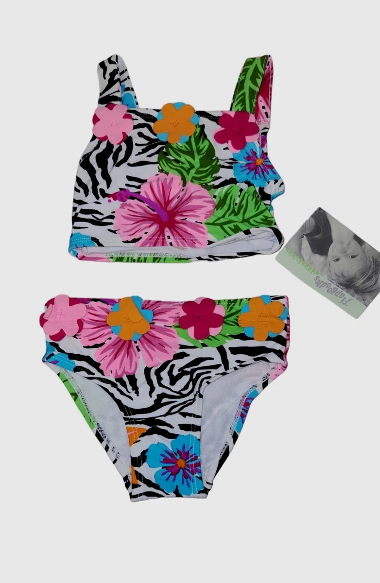 Flapdoodles Bikini Swim suit 18M Zebra Floral Print Pink Orange 2-Piece set  0946