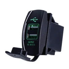 12V-24V Dual USB Power Charger Rocker Switch Panel Green  LED Light For Car Boat
