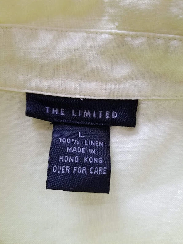 限量纽扣衬衫女式 L 码黄色短袖亚麻上衣编织 — 第 4/4 张图片