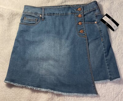 Energie Faux-Wrap Blue Denim Skirt with Buttons Juniors Medium