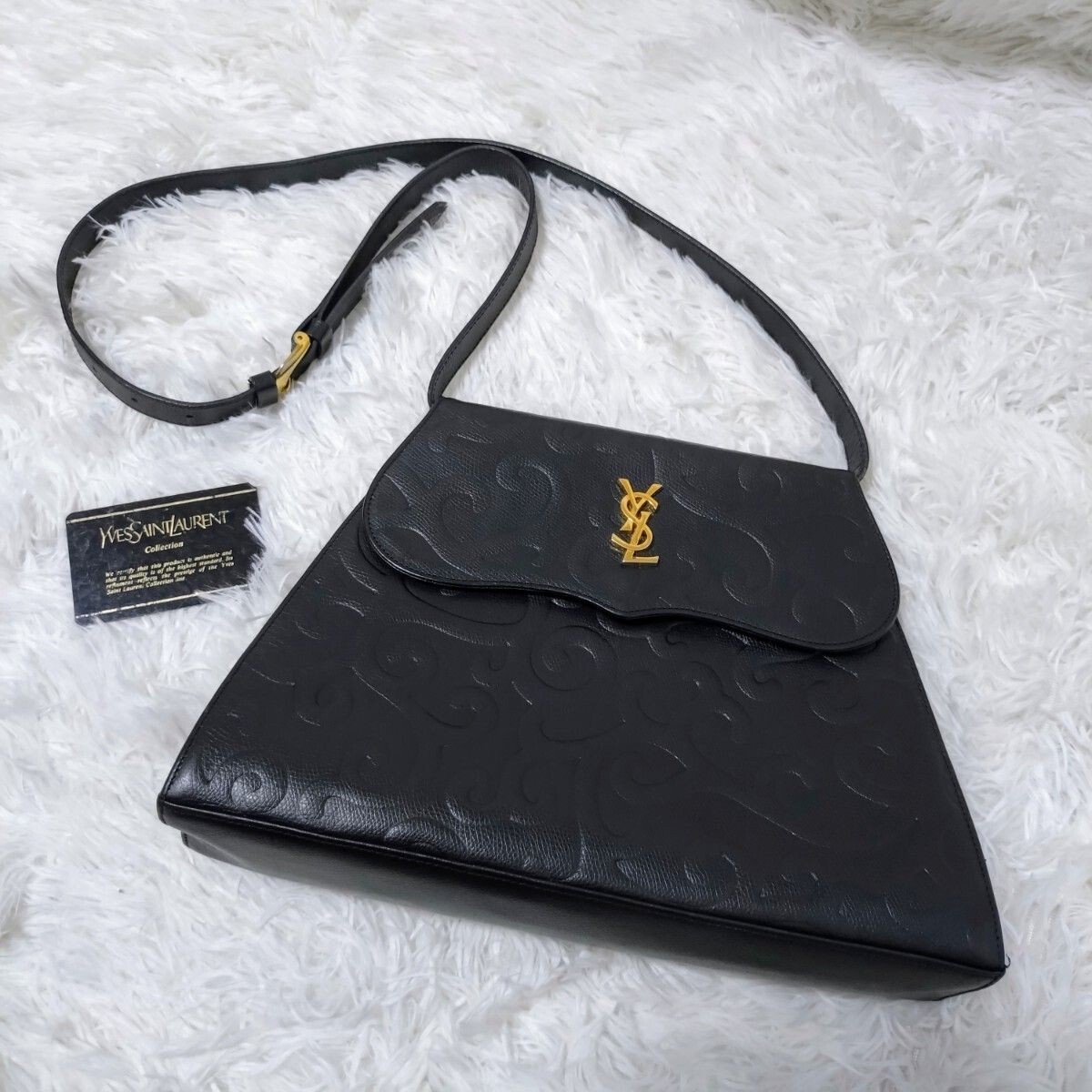 Borsa a tracolla YVES SAINT LAURENT vintage arabesca nera pelle YSL con cartellino