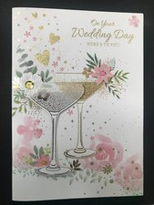 Wedding day card, marriage, champagne, flowers,  handcrafted, 3D,  7" x 5"