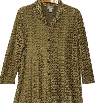 Diane Von Furstenberg Tunic Top Large Gold Semi Sheer Art Lagenlook USA Made VTG