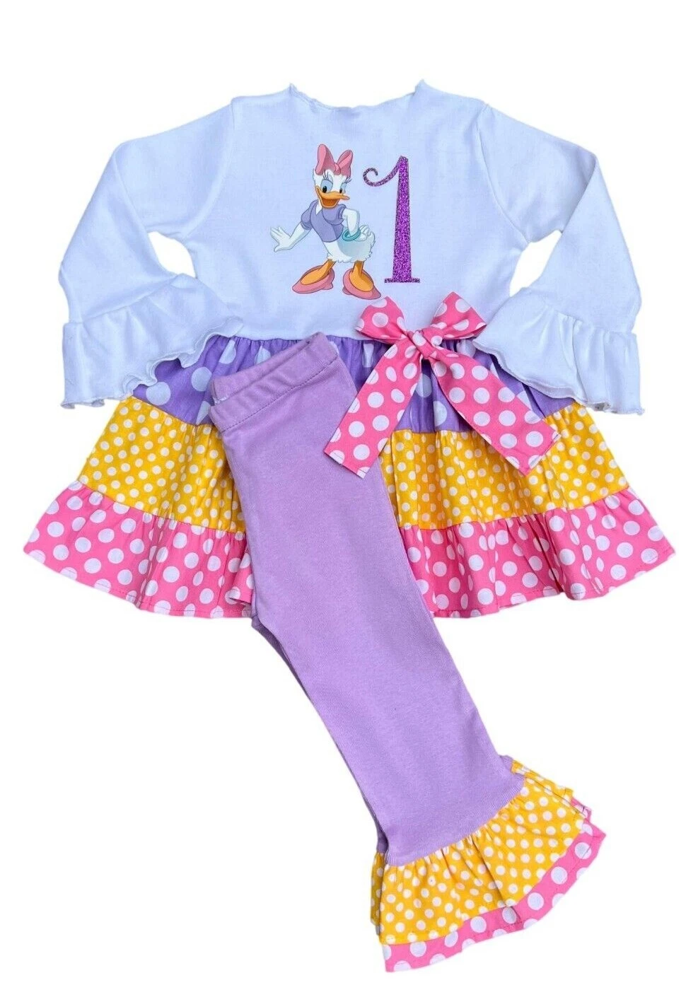 Daisy Duck Birthday Girl Polka Dot Twirl Top & Leggings Outfit