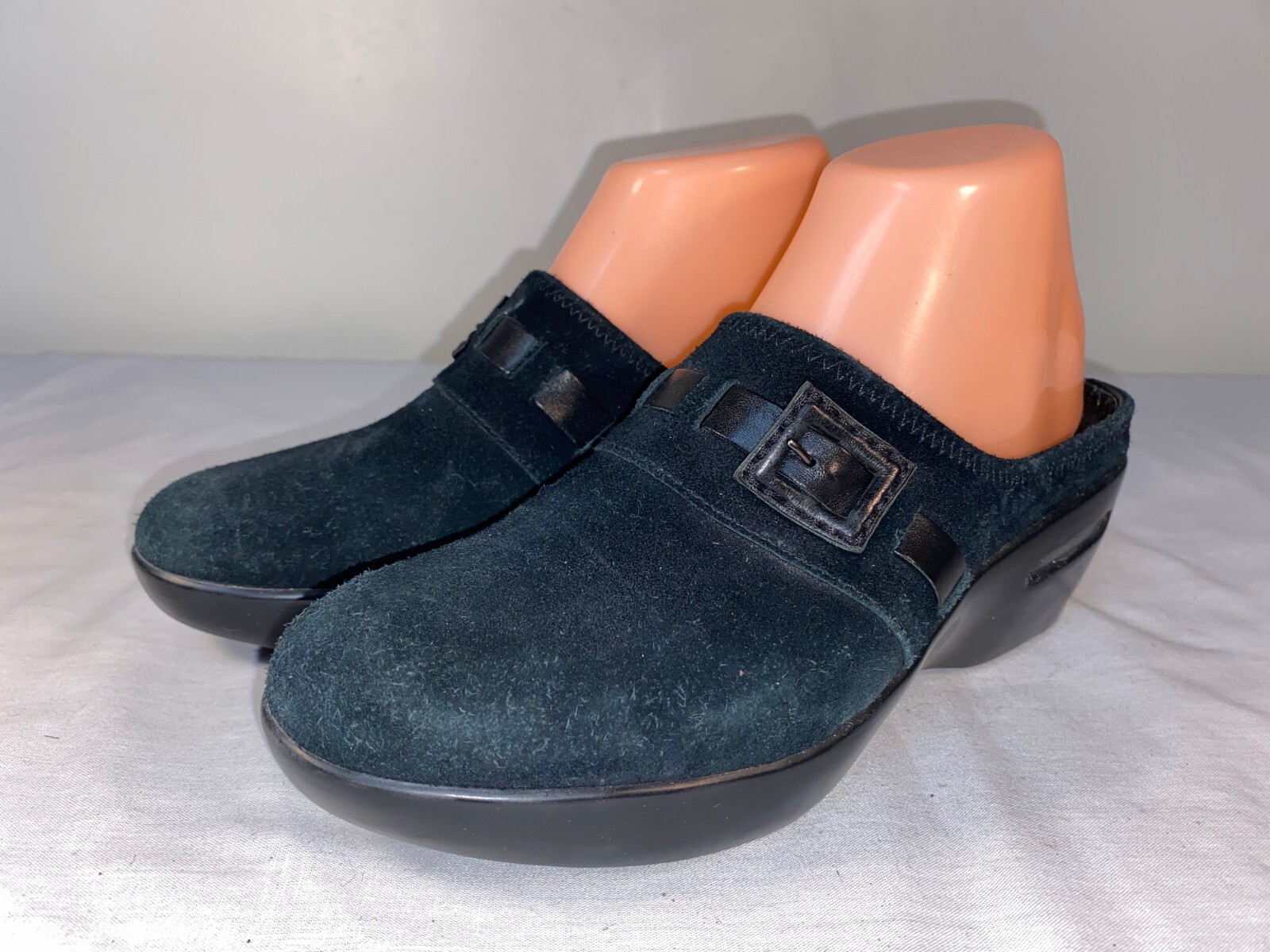 ✅ Cole Haan Clog Shoes Women's Black Suede Leather Slip On Comfort - US 7.5