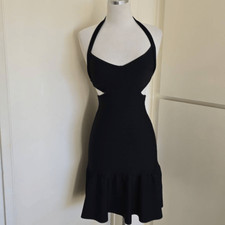 GUESS Mirage Cut-Out Bandage Halter Mini Dress in Black   Sz: M