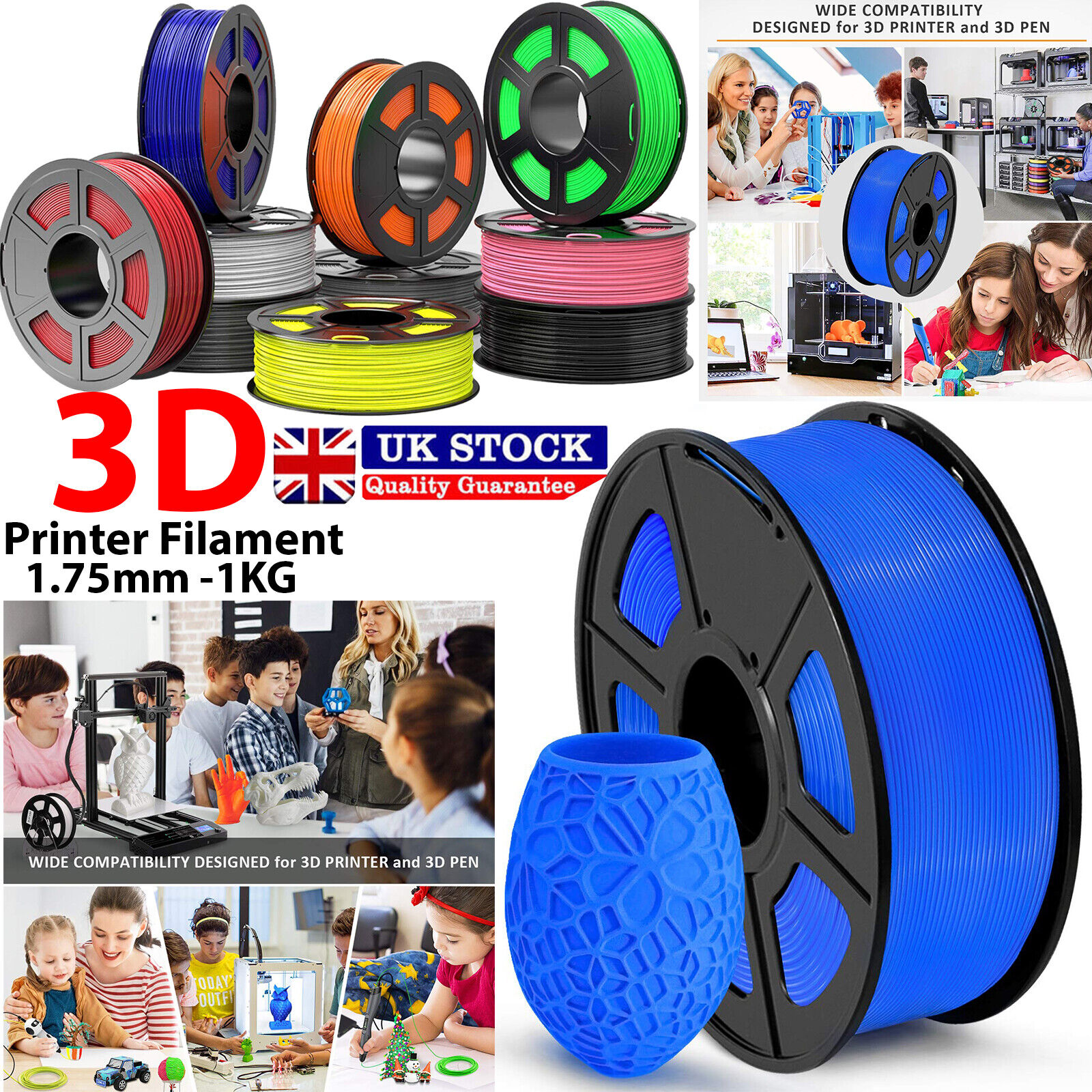 3D Printer Filament ABS PLA PETG PLA+SILK 1.75mm 1KG/2.2lb Spool Printing Lot