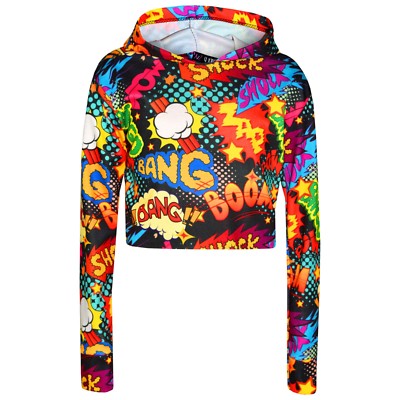 Kids Girls Wow Bang Boom Trendy Stylish Hooded Crop Top Loungewear 7-13 Years