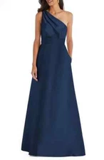 Alfred Sung Midnight Blue One-Shoulder A-Line Gown Size 12 $239 D815S
