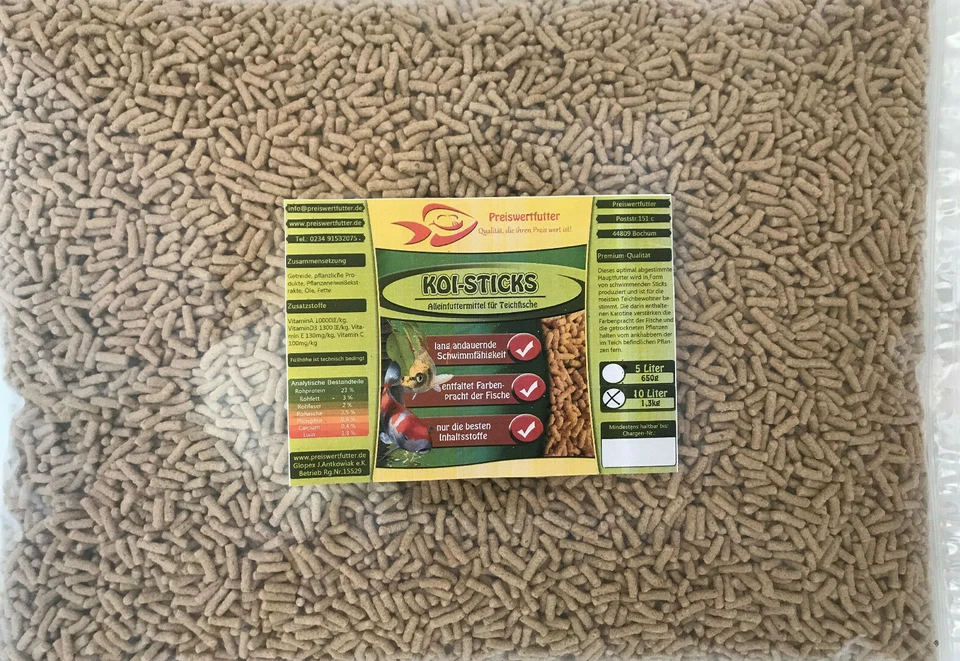 Koi Sticks 10 Liter BEUTEL 1,3 kg Fischfutter Koifutter Teichfutter Teichsticks
