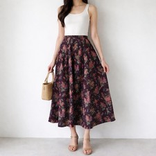 Vintage Herman Geist Floral Midi Skirt 8 Purple Pleated Cottagecore Boho