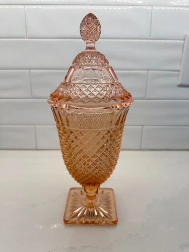 Anchor Hocking Miss America Pink Tall Footed Candy Dish w Lid Depression Glass