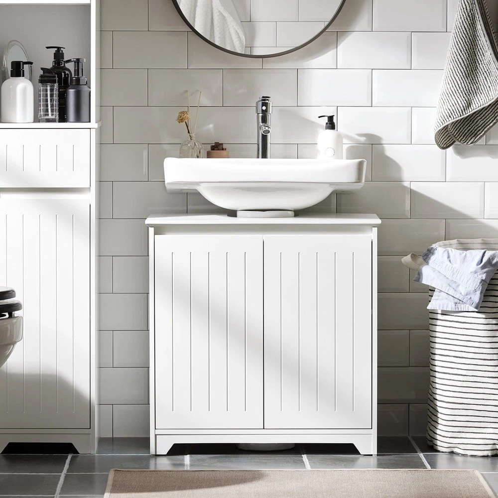 SoBuy Mueble Bajo Lavabo 2 Puertas Blanco 60x30x60 cm BZR108-II-W