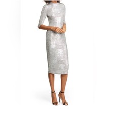 Alice + Olivia Delora Sheath Dress 4 Silver Metallic Party Glam Futuristic Disco