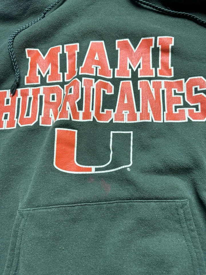 Sudadera con Capucha Miami Hurricanes Juvenil Talla PEQUEÑA Verde Hanes Y2K Foto 3 de 4