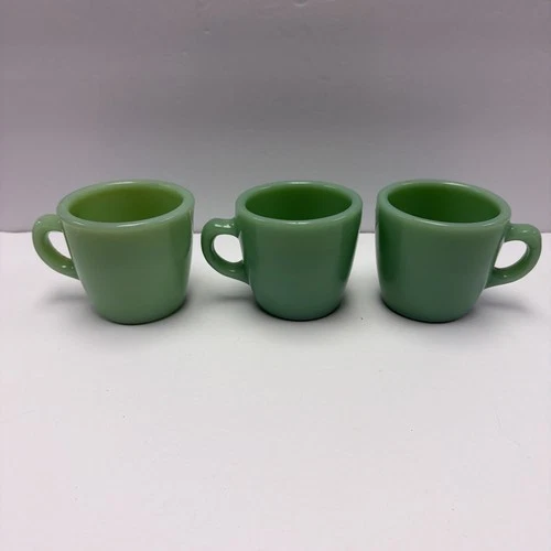 3 Fire King Oven Ware Jadeite Green Vintage Coffee Cup C Handle Restaurantware